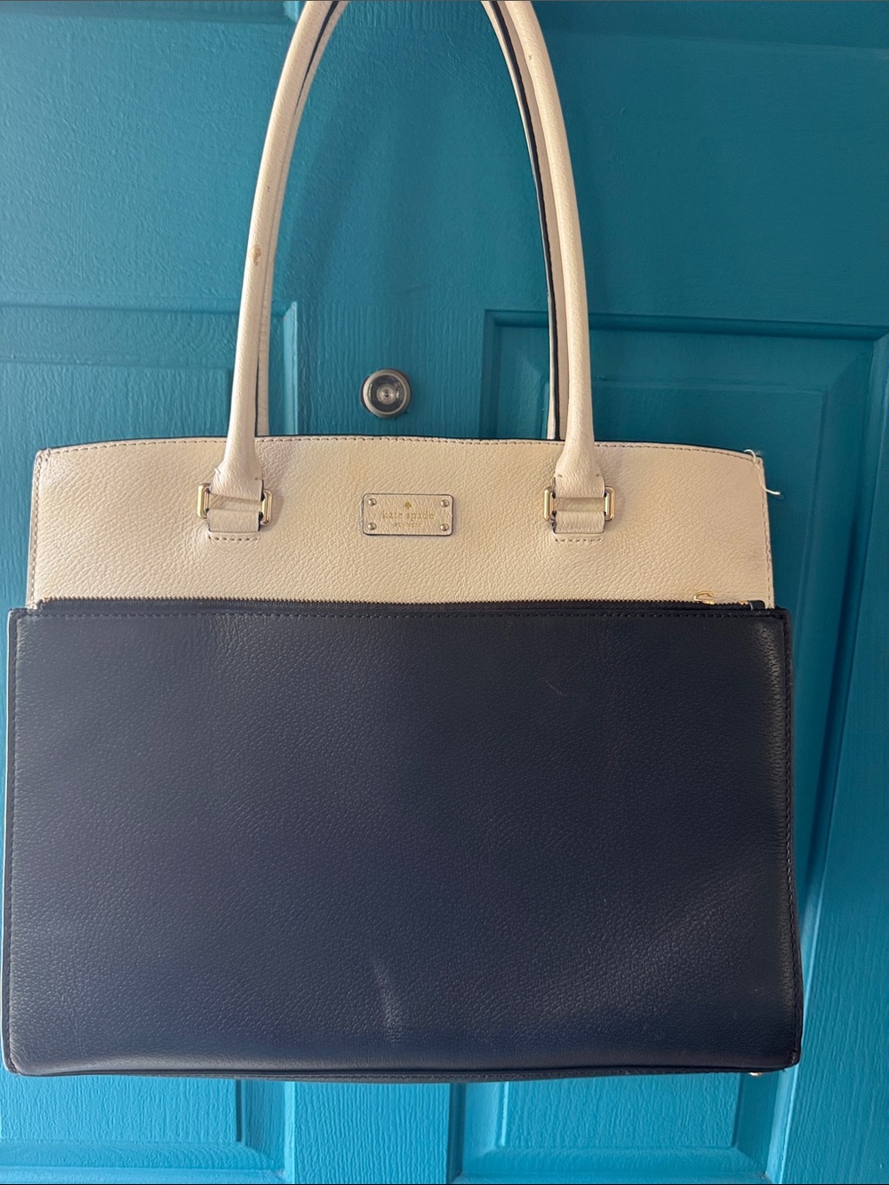 kate spade Navy and Cream Two-Tone Structured Shoulder Tote